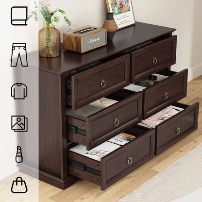 FAGAGA 6 Drawers Dresser for Living Room,Storage Cabinet Wooden Dressers Organizer for Bedroom,White