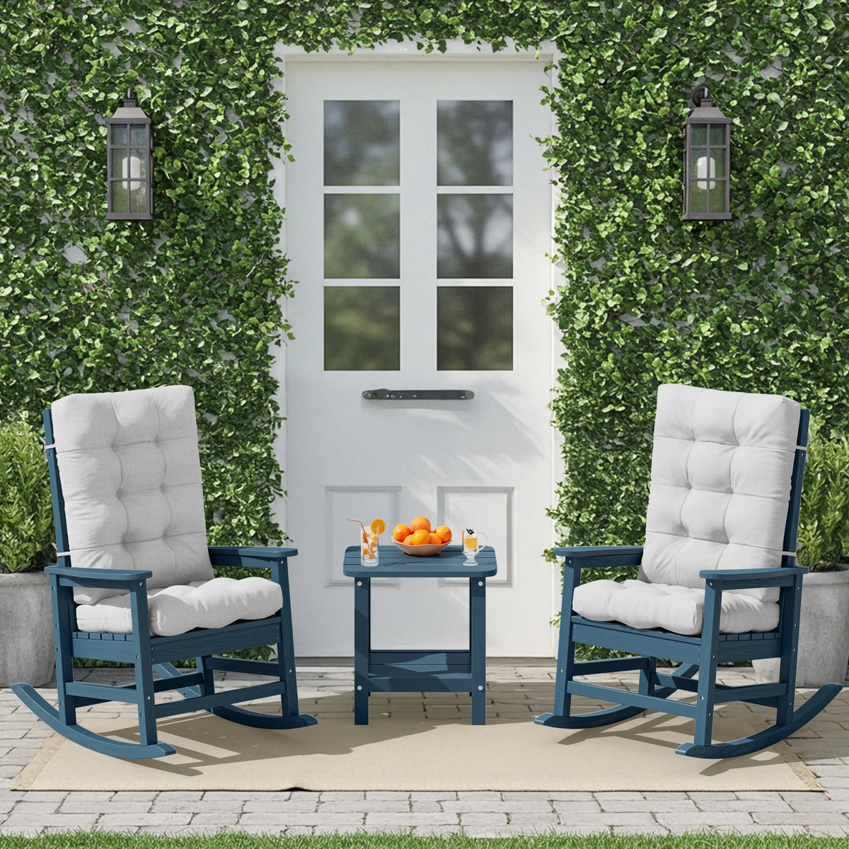 KINGYES HDPE Outdoor Rocking Chairs Set of 2,HDPE Patio Rocker for Porch,Black