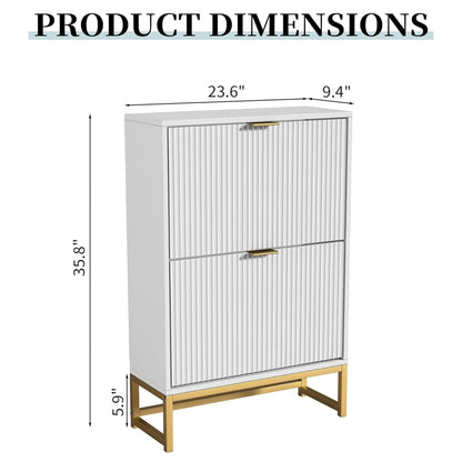 Oubayajia Modern Shoe Storage Cabinet, Wood Shoe Rack Organizer with 2 Flip Drawers, Freestanding Narrow Shoe Cabinet for Entryway Hallway, Natural