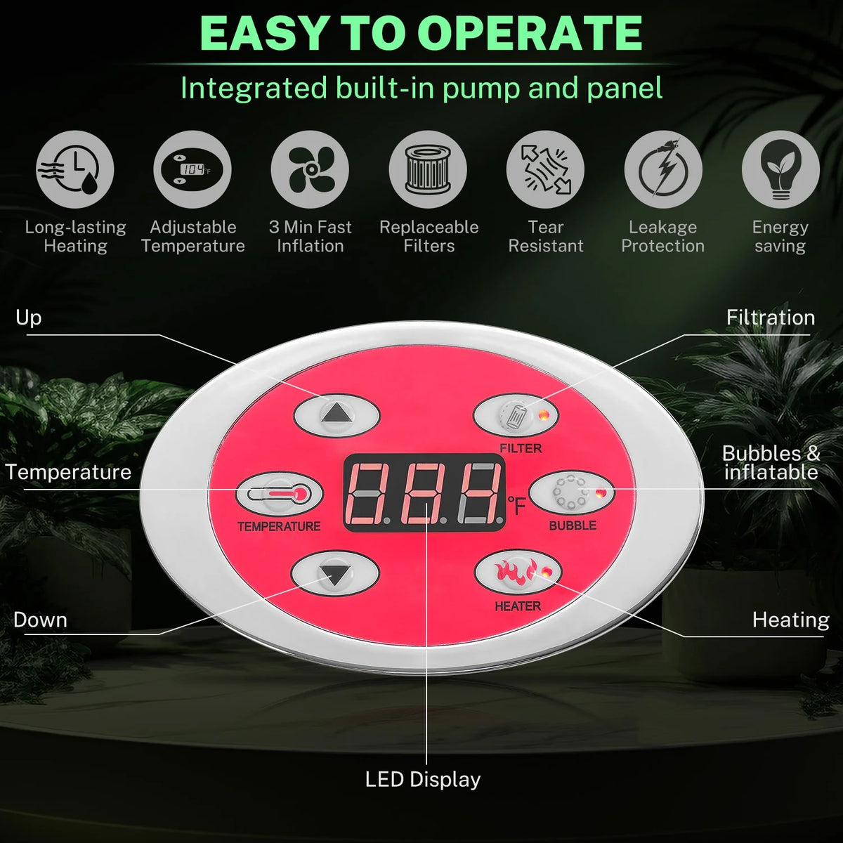 82'' Inflatable Hot Tub, Portable Hot Tub for Home Spa, Outdoor Round Hot Tub W/130pcs Jets, 6 Person Inflatable Pool with Heating, 4 Filters, 2 Cup Holders