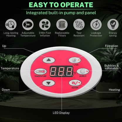 82'' Inflatable Hot Tub, Portable Hot Tub for Home Spa, Outdoor Round Hot Tub W/130pcs Jets, 6 Person Inflatable Pool with Heating, 4 Filters, 2 Cup Holders