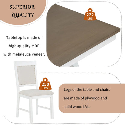 5 Piece Dining Table Set, Atumon Dining Table Set for 4, Wood Dining Room Set with 1 Table and 4 Upholstered Chairs, Farmhouse Dining Table Set for Kitchen Dining Room Apartment, Natural