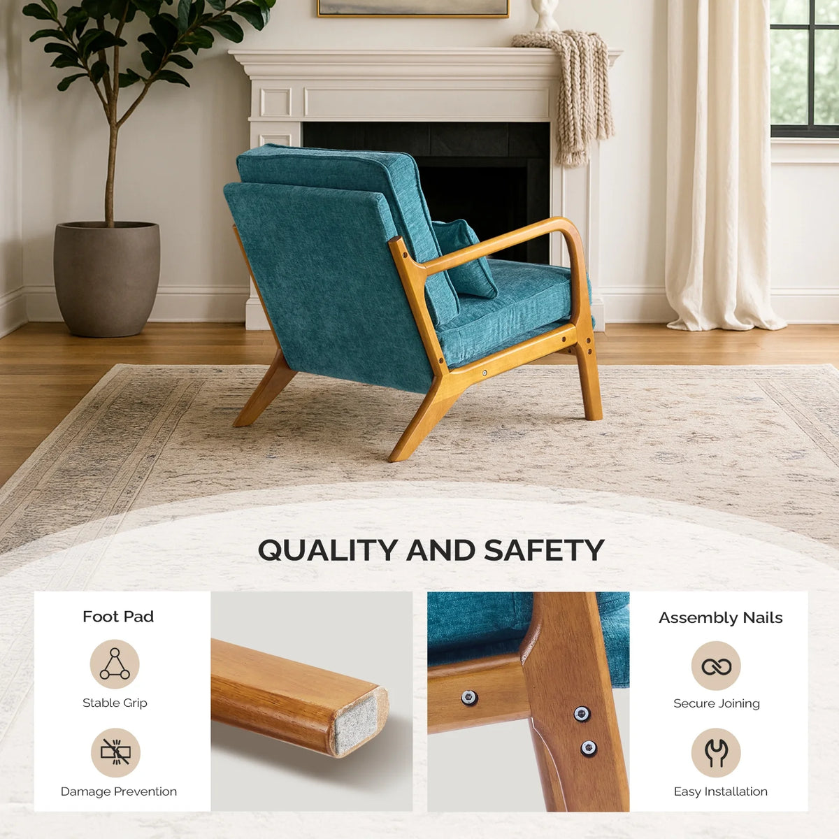 Ktaxon Accent Chair Corduroy Upholstered Armchair, Reading Club Chair with Pillow and Solid Wood Frame for Living Room Bedroom Furniture Off White
