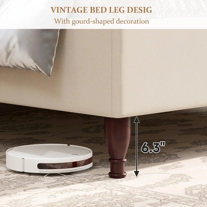 Neche Queen Upholstered Bed Frame with 51" Tall Headboard Classic Curved Wingback Platform Bed with Soft Fabric, Retro Simple Sleigh Bedframe No Box Spring Needed/Easy Assembly, White