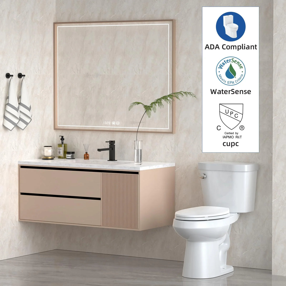 TROPOW Toilet, Two-Piece Toilet, ADA Toilet with Dual Flush, Elongated Toilets for Bathrooms with Soft Close Seat, Universal Height,White