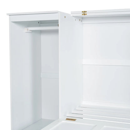 Euroco Wood Twin Size Murphy Bed with Wardrobe and Shelves for Kids Teens Living Room