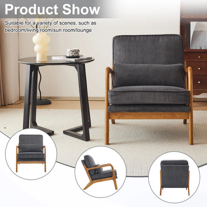 Ktaxon Accent Chair Corduroy Upholstered Armchair, Reading Club Chair with Pillow and Solid Wood Frame for Living Room Bedroom Furniture Off White
