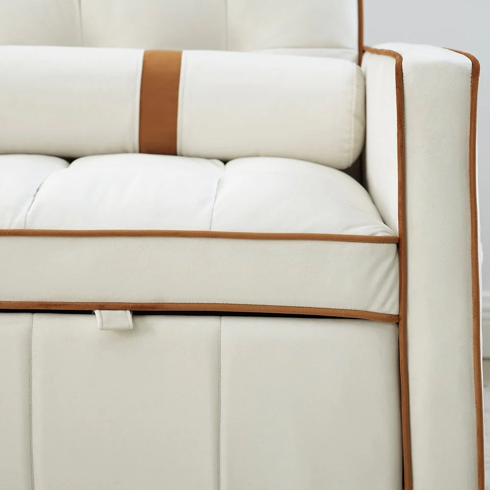55.5" Modern Velvet Pull Out Sleep Sofa Bed,Convertible 2 Seater Loveseats Sofa Couch with Side Pockets, Velvet Sleeper Bed with Adjsutable Backrest and Lumbar Pillows for Small Space(Beige)