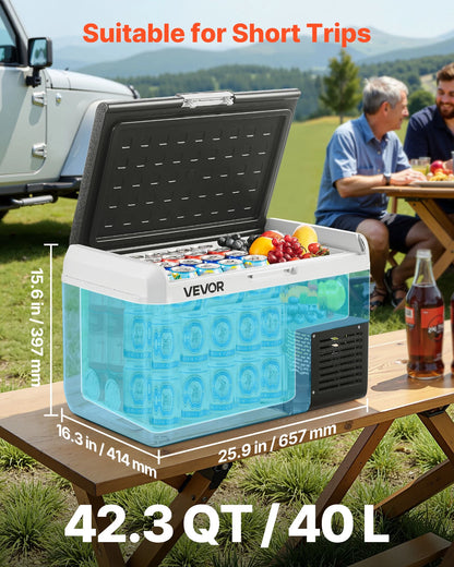 VEVOR Portable Car Refrigerator 42 Qt, 12V Portable Freezer with Single Zone, 12/24V DC & 110-240V AC Electric Cooler with -4℉-68℉ Cooling Range, for Car Truck Vehicle RV Boat Outdoor & Home use