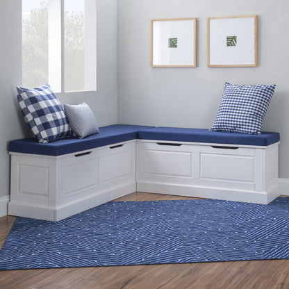 Linon Romero Backless Corner Nook with Storage, 5-Piece Cushion Set, Natural/White/Beige