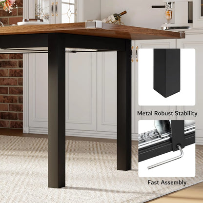 iPormis 63" Extendable Dining Table for 4-8, Square Wooden Dining Room Table with Metal Base, Modern Extendable Table for  Small Kitchens, Dining Office Areas, Black