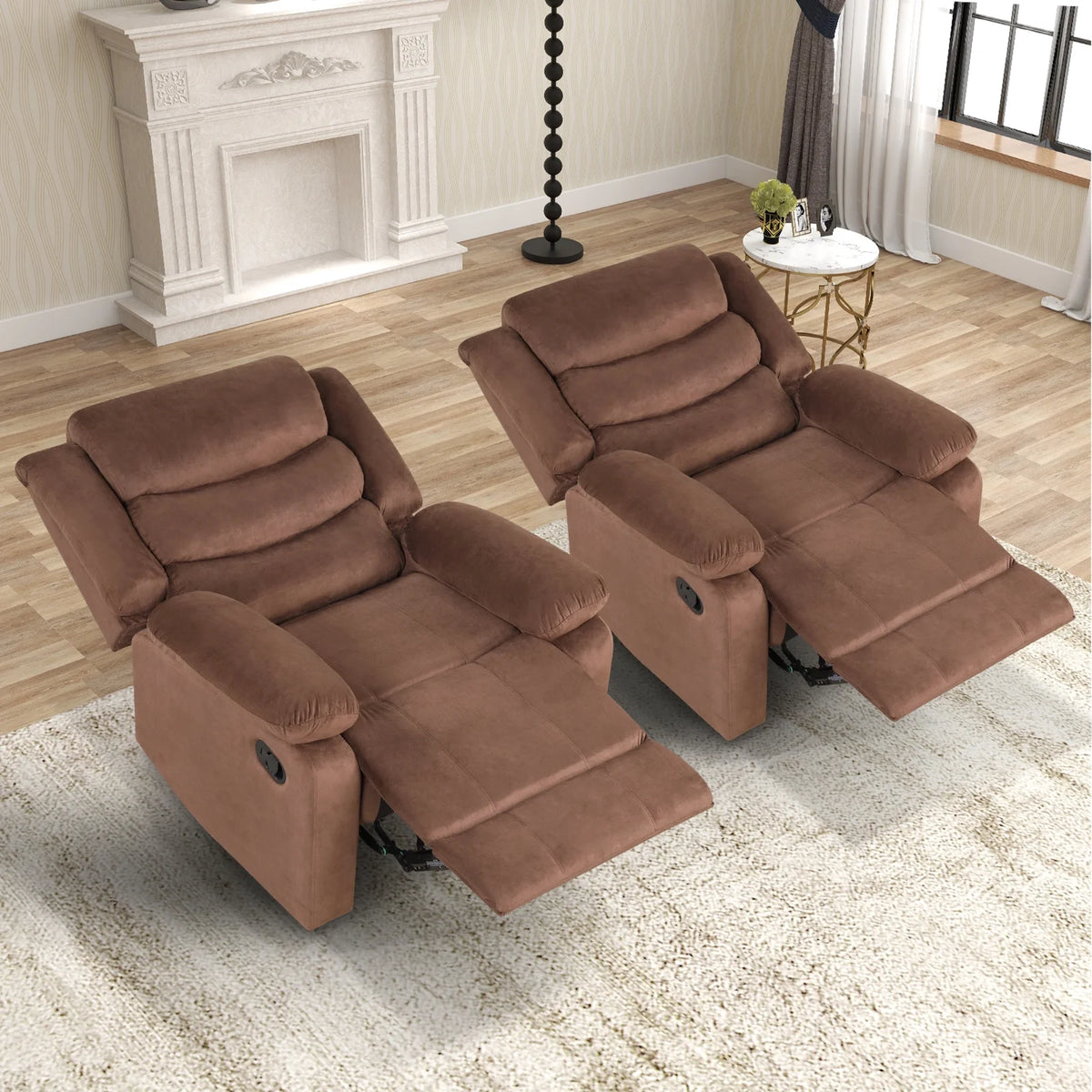 Bonzy Home Recliner Chairs for Living Room Overstuffed Breathable Fabric Reclining Chair Manual Sofa Brown