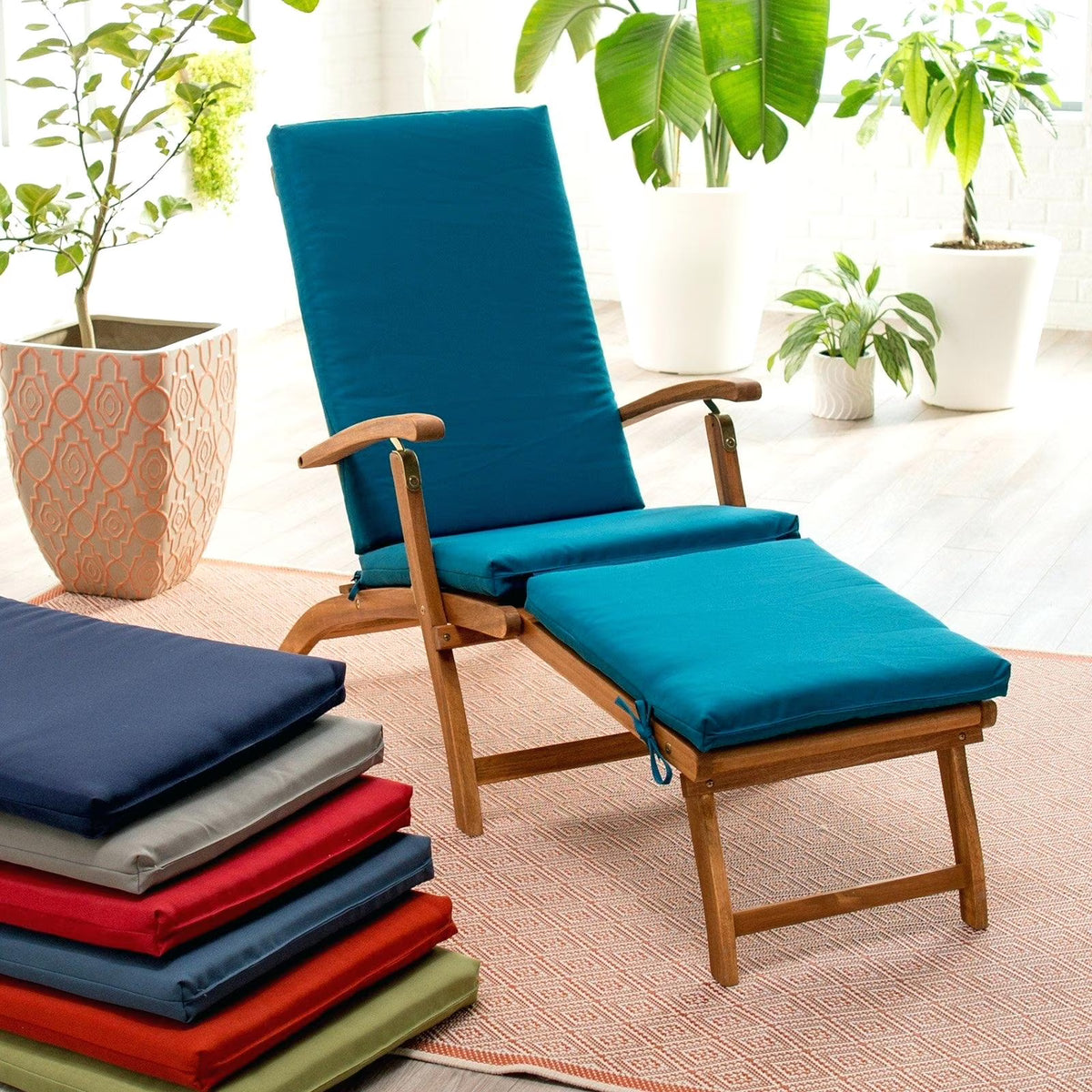 Wholesale Teak Custom Sunbrella Fabric Cushion, Water-Resistant, Steamer Lounger Cushion, Plain