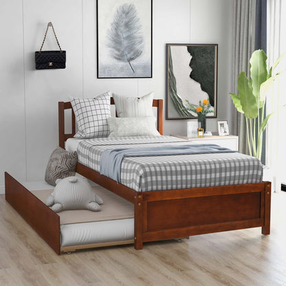Aukfa Twin Platform Bed with Trundle - Trundle Bed with Headboard for Kids Teens - White