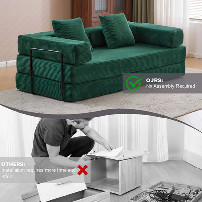 Taicans ?Convertible Floor Sofa Bed - 3 Seats Foldable Corduroy Futon Couch w/Pillow Support,Space-Saving Guest Bed for Living Room,Dorm,No Assembly Compressible Foam Mattress (Gray,76.7Inch L)