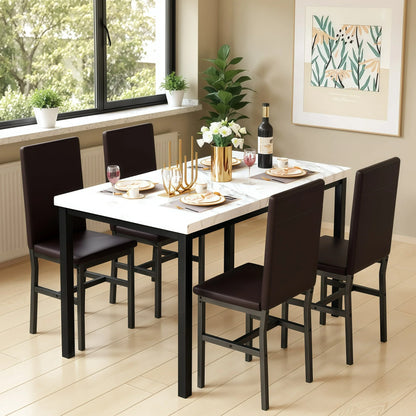 AWQM Dining Table Set of 4, Faux Marble 5 Piece Dining Room Table Set with PU Leather Chairs, Rectangular Kitchen Table Set for Apartment, Dining, White