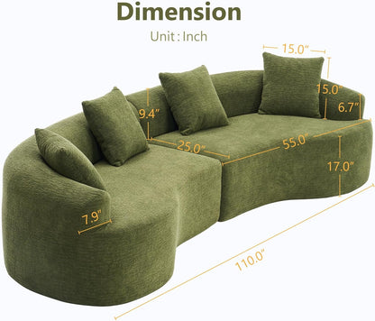Loveseat Sectional Sofa for Living Room, 65’�?Modern Luxury Plush Chenille Extra Deep Seat Curved Cloud Floor Couch with 3 Throw Pillows for Small Spaces, No Assembly Needed, Sapphire Blue