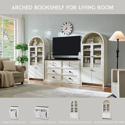 IFGET 71-Inch Arched 4-Tier Bookcase with Glass Doors and Drawers