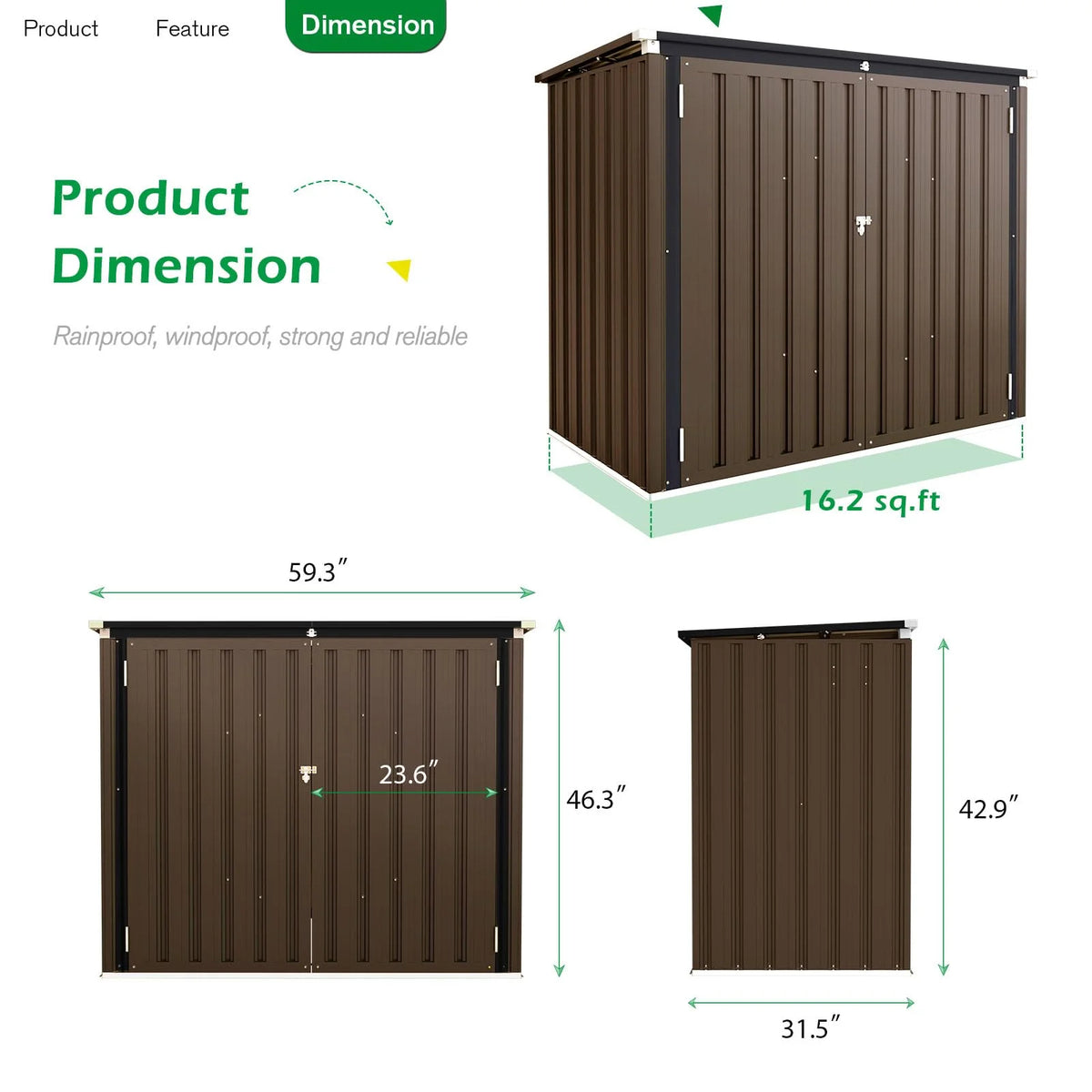 AECOJOY 46 Cu ft. Outdoor Horizontal Storage Shed Wastebasket Enclosure Container Metal Garbarge Shed in White