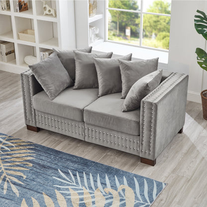 Modern Velvet Sofa Set 2+3 Seater Sofa Loveseat Couch with Silver Nail Trim, Square Armrests and Hidden Storage, Luxury Living Room Couch with Pocket Spring Cushions