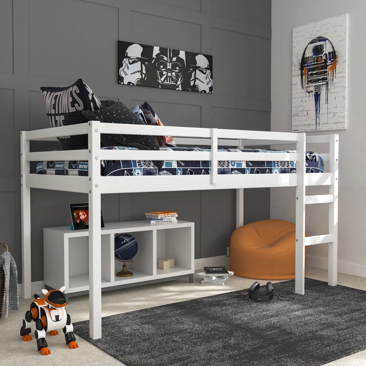 HH2Home Campbell Wood Twin Junior Loft Bunk Bed, White