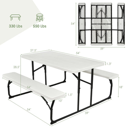 Costway Indoor & Outdoor Folding Picnic Table Bench Set w/ Wood-like Texture Grey