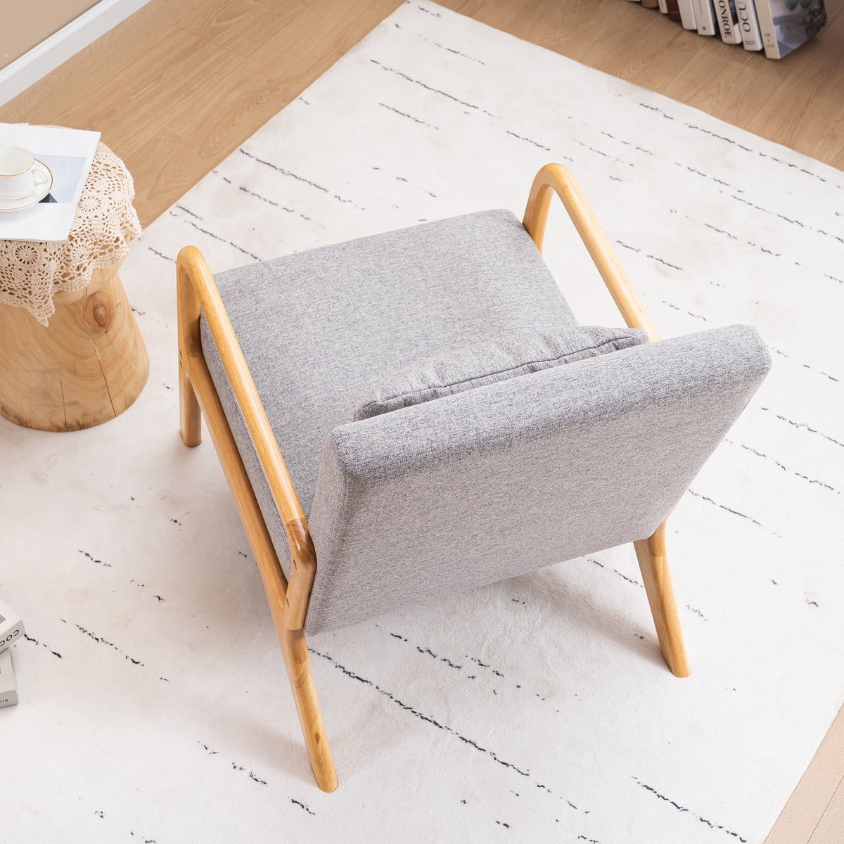 JULY'S SONG Mid Century Modern Accent Chair Set of 2, Linen Upholstered Reading Chairs for Living Room, 25.6" W Fabric Comfy Armchair, Beige