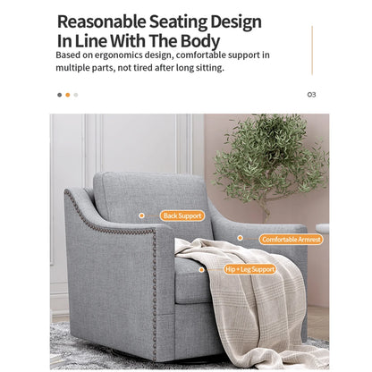 Swivel Accent Chair Armchair, 360�� Swivel Chair in Cotton Linen, Living Room Chairs with Wide Cusion and Curved Armrest, Comfy Barrel Sofa Reading Chairs for Bedroom, Small Spaces, Office, Grey