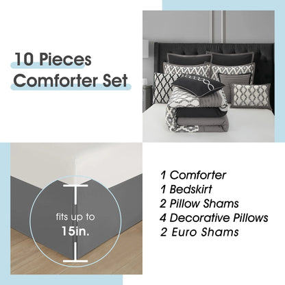 LANCO MODERN LIFESTYLE King Size Comforter Set, Burgundy, 10 Piece Bed in a Bag for All Seasons, Luxury Extreme Comfort Bedding Sets with Bedskirt, Pillow Shams, Euro Shams and Decor Pillows