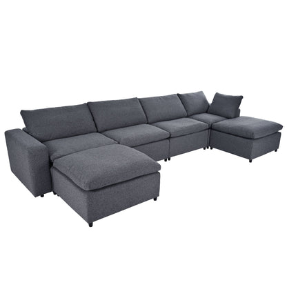 Harper & Bright Designs Convertible Modular Sectional Sofa with 2 Removable Ottomans & Pillows, Large U Shape Cloud Couch with Reversible Chaise for Living Room, Grey