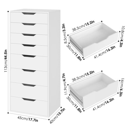 Homfa Vertical 8 Drawer Dresser, 44.5����H Modern Drawers Dresser for Bedroom Living Room, White