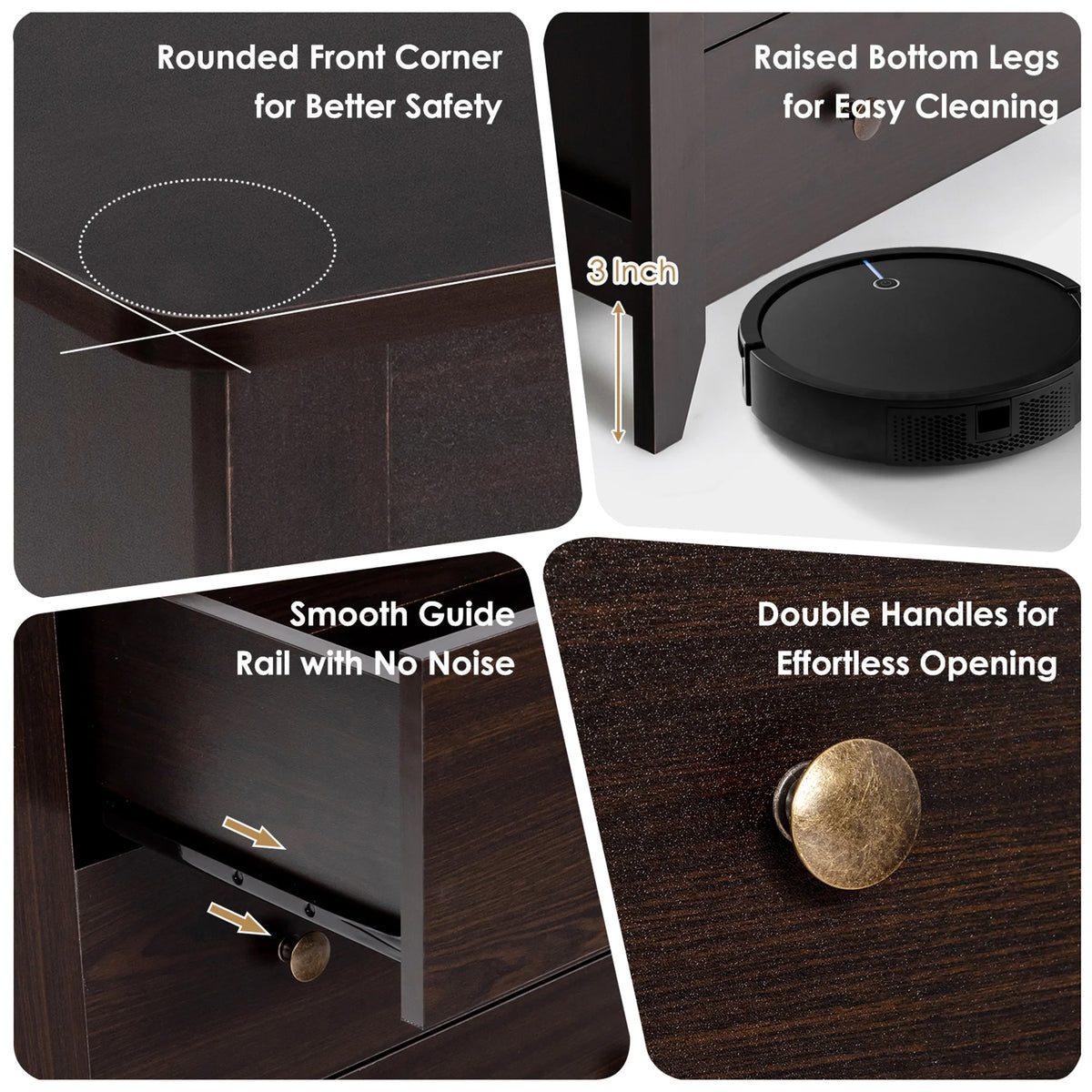 Gymax 3 Drawer Dresser Chest of Drawers Bedside Table for Living Room Bedroom Espresso