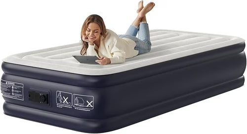 Air Mattress Full with Built in Pump,18''Inflatable Mattress of Upgraded Vertical Beams,Self Inflatable/Deflation Blow Up Mattress in 3 Mins,Flocked Top Airbed with Carry Bag for Home, Camping-wpp
