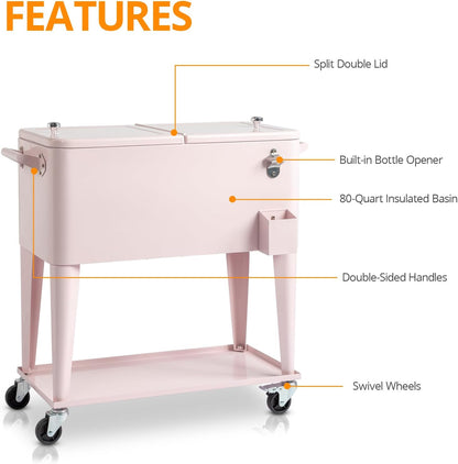 HEYWU 80 Quart Ice Chest Water Cooler with Bottle Opener, Milk White