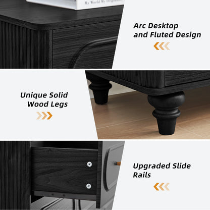 YOCWO 3 Drawer Nightstand, Classic Chest of Drawers with Arc Edge, Walnut