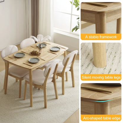 5-Piece Wooden Kitchen Table and Chair Set, Dinette Sets with 1 Rectangular Table and 4 Upholstered Chairs, Space-Saving Dining Table Set for 4, Natural