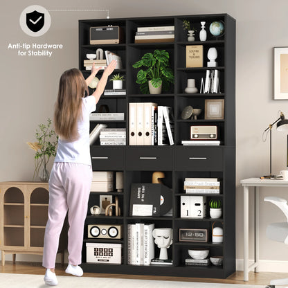 Homfa 75-Inch Bookshelf and Bookcase with 3 Drawers, Wooden Storage Book Shelf with Adjustable Shelves For Living Room, Home Office, White