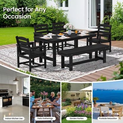 KINGYES 7-Piece Outdoor Dining Set, HDPE Patio Table and Chairs with Umbrella Hole, Gray