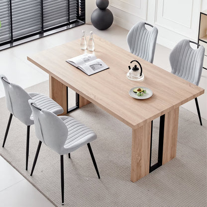 5pcs Rectangle Dining Table Chairs Set for 4, 63" Farmhouse Wood Kitchen Table with 4 Upholstered Mid Century Modern Boucle Chairs for Dinner, Living Dining Room, Apartment, Beige