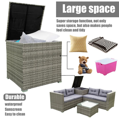 SEGMART 4 Piece Patio Furniture Set, All-Weather Outdoor Sectional Sofa Set, PE Rattan Conversation Set with Storage Box, Table & Cushions, Wicker Furniture Couch Set for Patio Deck Garden