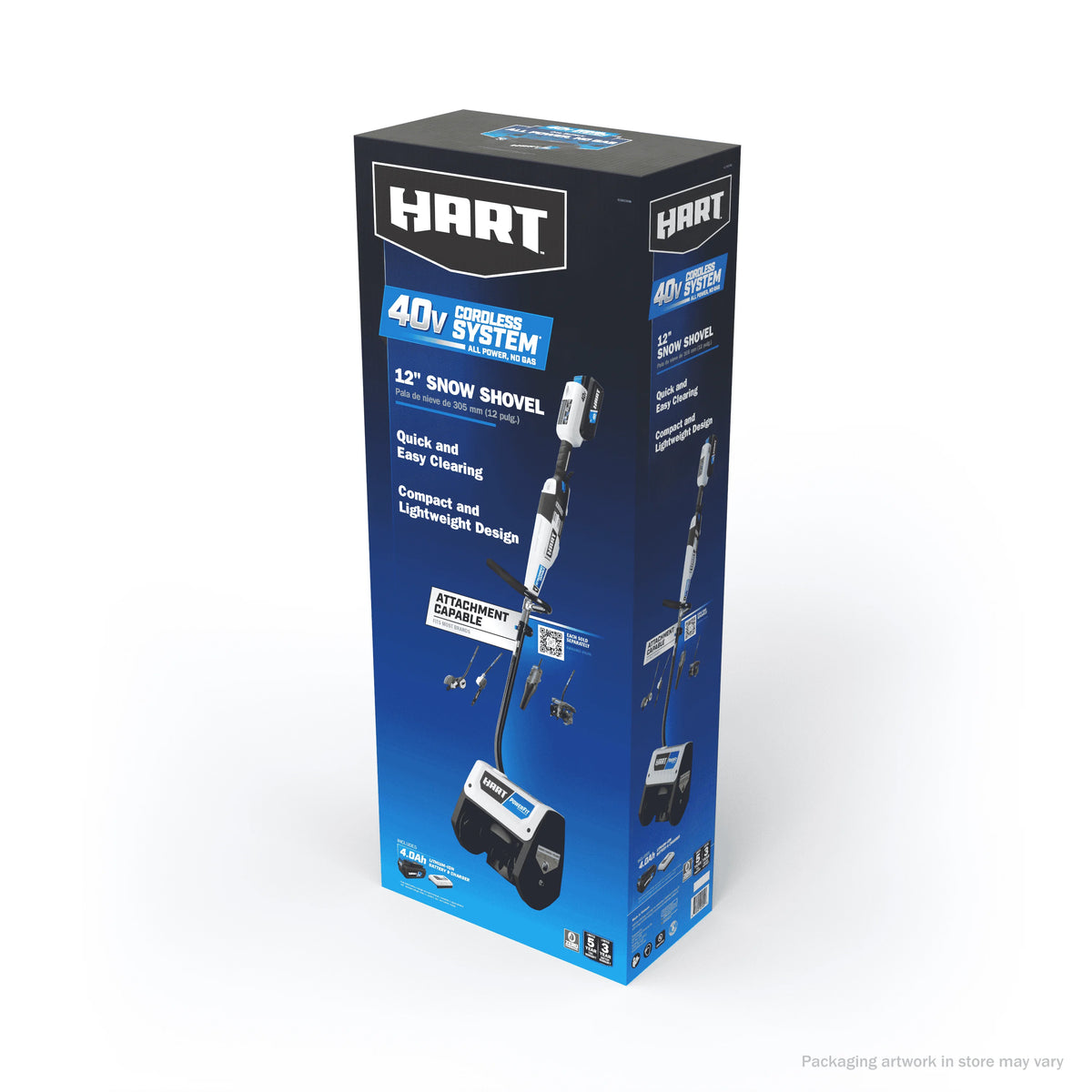 HART 40-Volt 12-inch Single Stage Battery-Powered Snow Shovel Kit, (1) 4.0Ah Lithium-Ion Battery