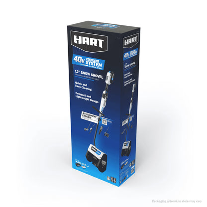 HART 40-Volt 12-inch Single Stage Battery-Powered Snow Shovel Kit, (1) 4.0Ah Lithium-Ion Battery