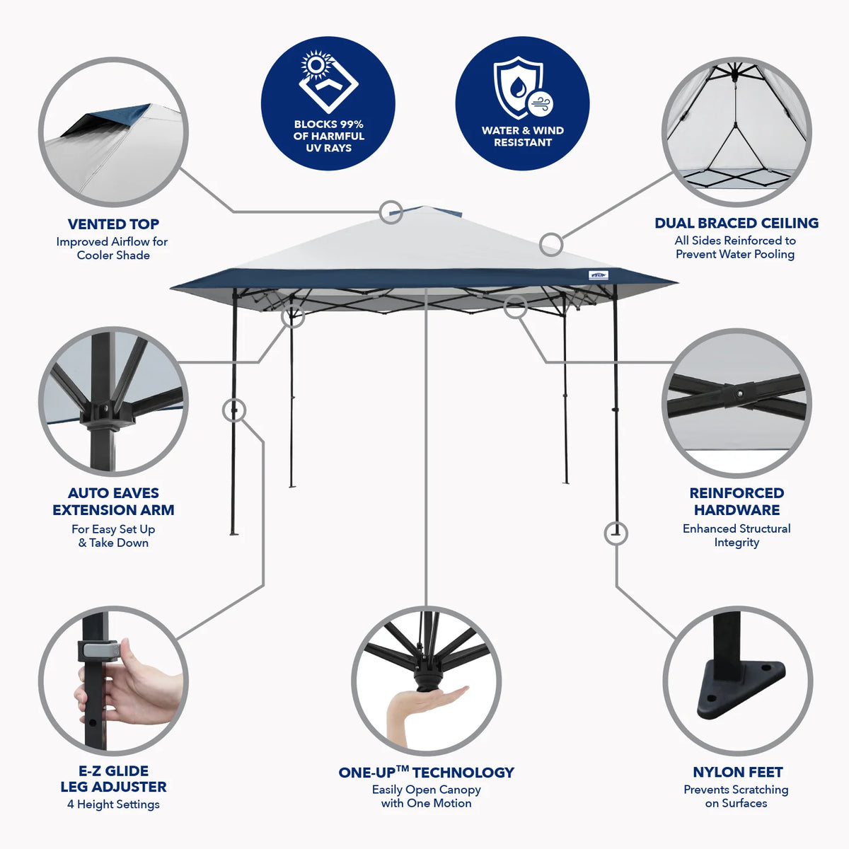 E-Z UP 13x13 ONE-UP Instant Canopy Tent – Pop Up Outdoor Shade Tent with Vented Top, Adjustable Height & Roller Bag