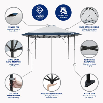 E-Z UP 13x13 ONE-UP Instant Canopy Tent – Pop Up Outdoor Shade Tent with Vented Top, Adjustable Height & Roller Bag