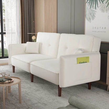Convertible Futon Sofa Bed, 75�� Fabric Futon Couch with Adjustable Backrest, Folding Futon Sleeper Recliner for Living Room Furniture (White)
