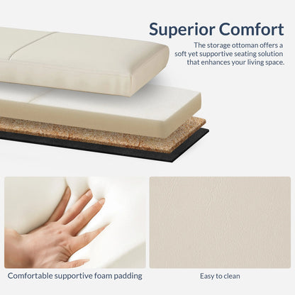 BELLEZE Storage Ottoman Bench Footstool - Amherst (Beige)