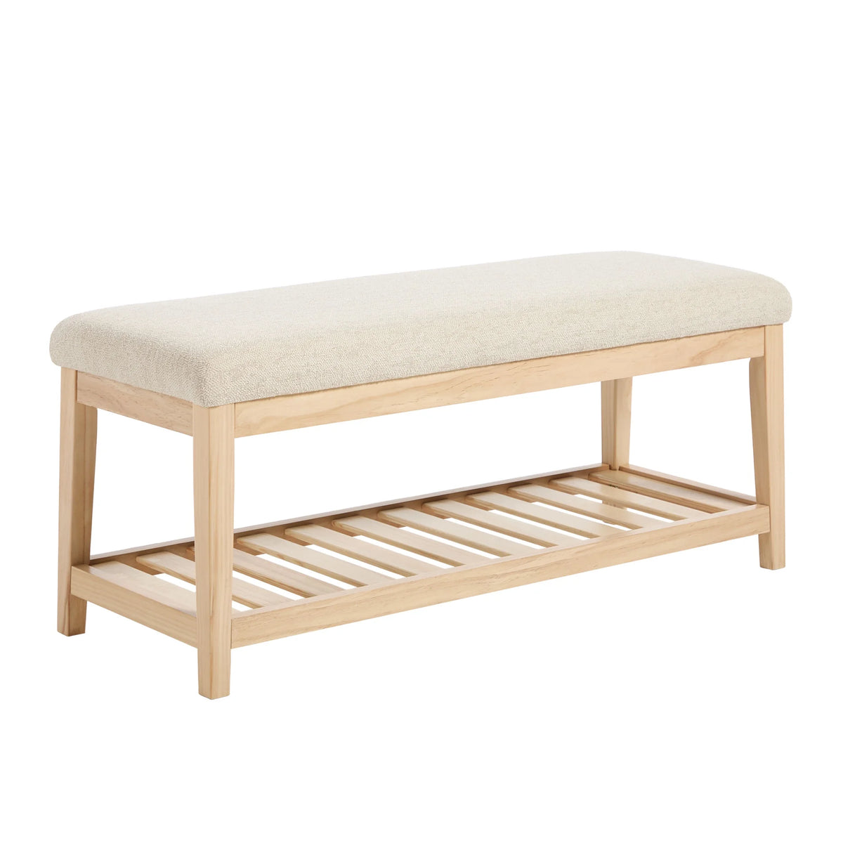 Zesthouse 42.9�?Shoe Bench with Storage, Entryway Bench for Living Room, Bedroom and Hallway, Linen Fabric Upholstered Bench with Solid Wood Shelf, Gray