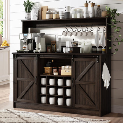 DreamCurship 55" Farmhouse Coffee Bar Cabinet, Buffet Sideboard Storage Cabinet, Wine Bar Cabinet with Wine Rack, White