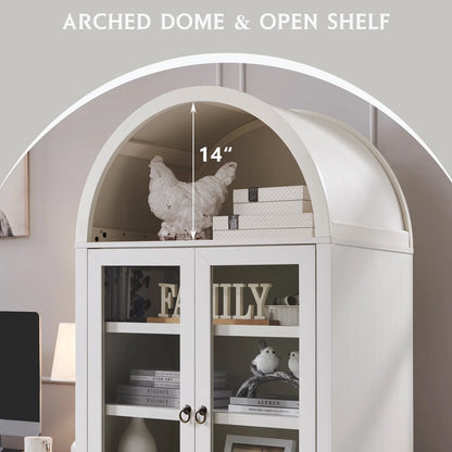IFGET 71-Inch Arched 4-Tier Bookcase with Glass Doors and Drawers