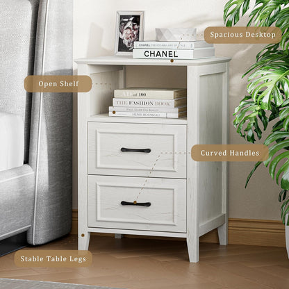 ANHDAH Nightstand Set of 2, Modern End Table with 2 Drawers and Open Shelf, 23.6 Inch High Bedside Table with Storage